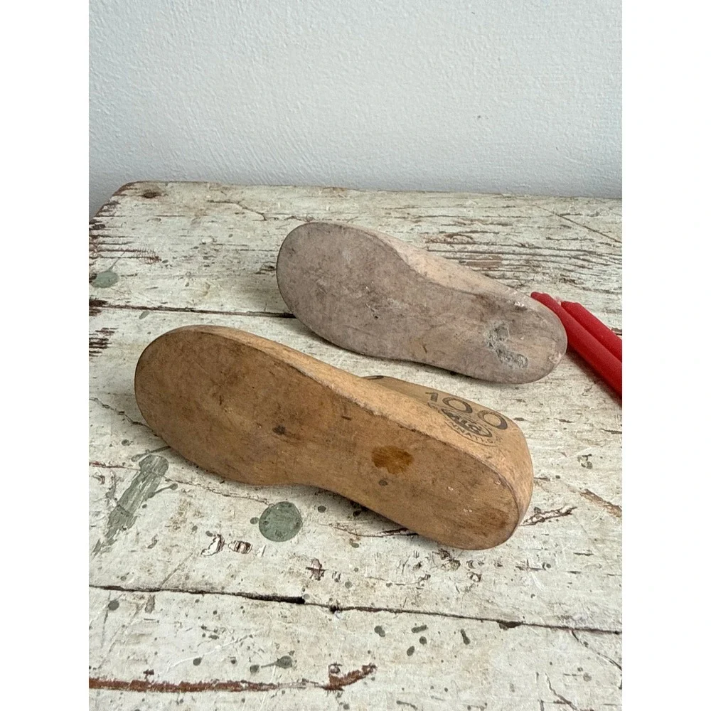 Vintage Wooden Child Shoe Candle Holders Last Taper Set of 2